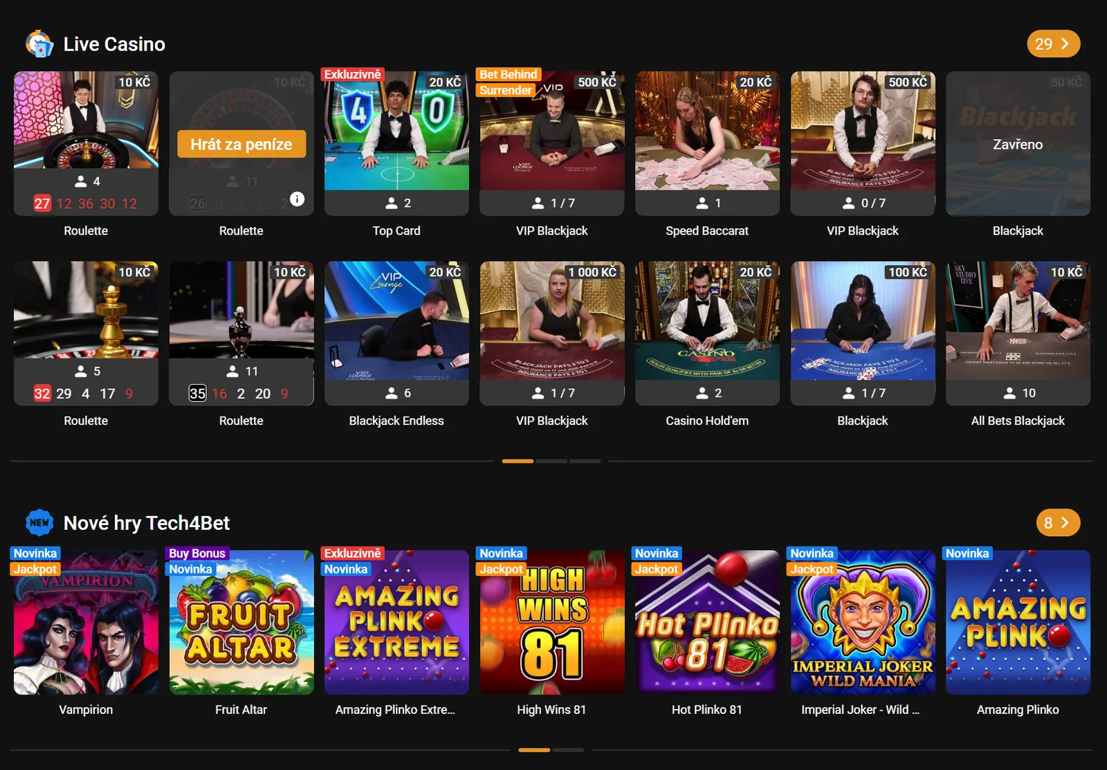 Živé casino Chance Vegas s ruletou, blackjackem a baccaratem
