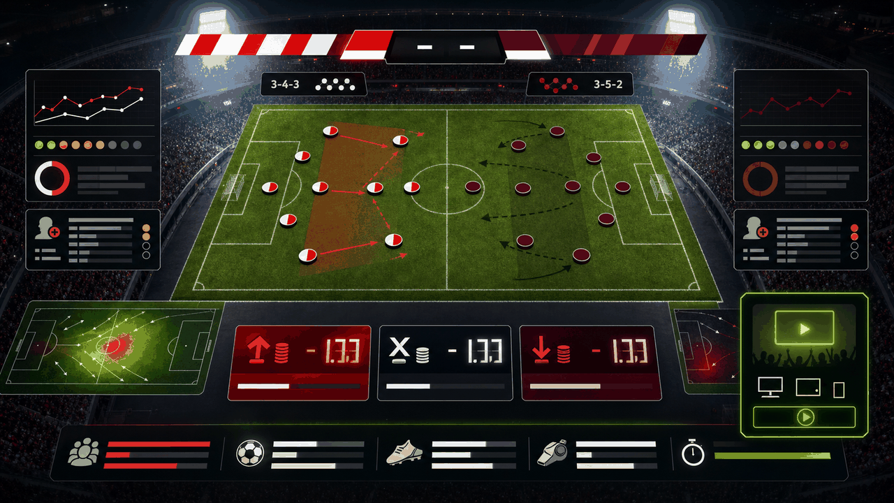 Analytická grafika k derby Slavia - Sparta s taktickou tabulí, kurzy a TV přenosem