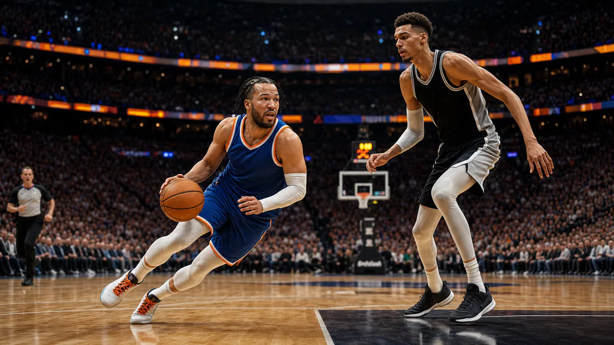 Spurs vs. Knicks Game 2 finále NBA 2026, vysoký pivot proti rozehrávači v nájezdu