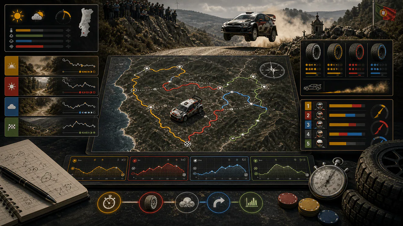 Analýza WRC Rally Portugal 2026 s mapou rychlostních zkoušek, pneumatikami a kurzovými tipy