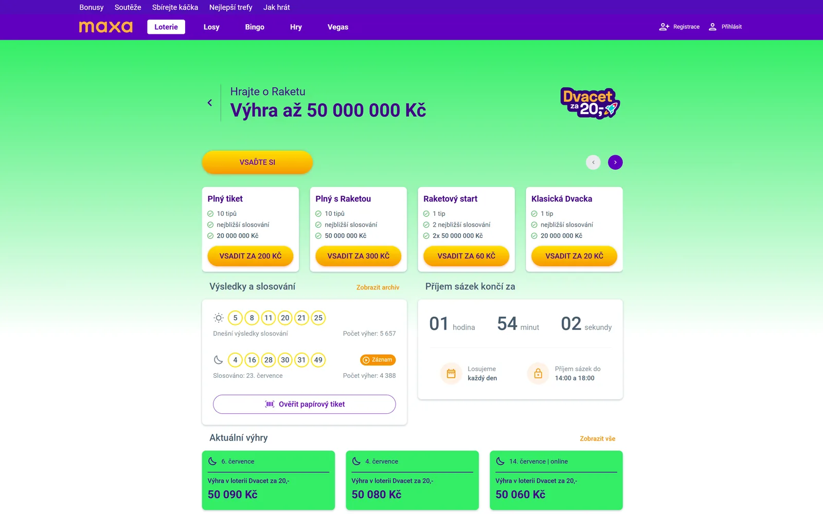 Online sázka Dvacet za 20 na webu Maxa