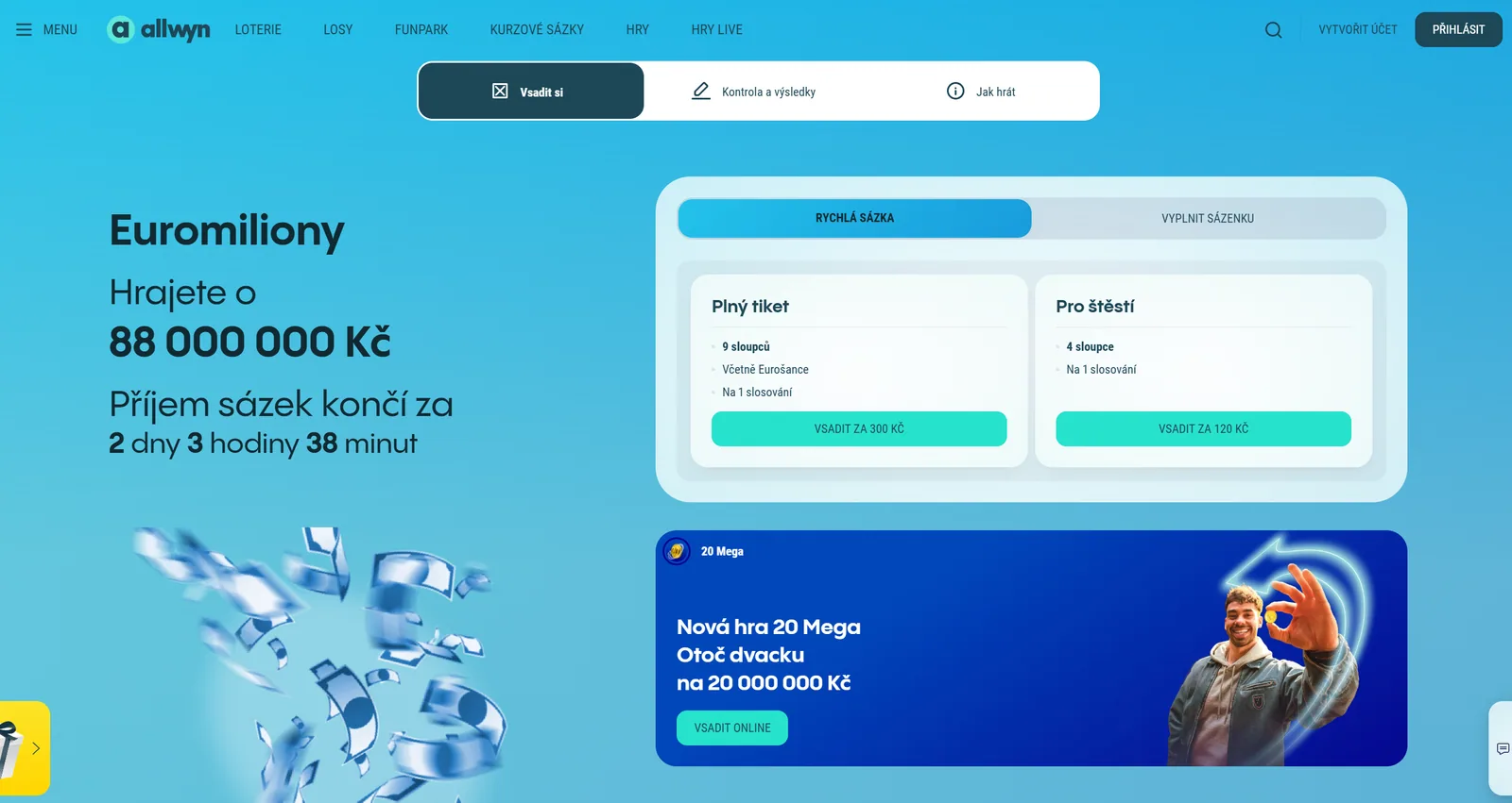 Oficiální online sázenka Euromiliony na webu Allwyn