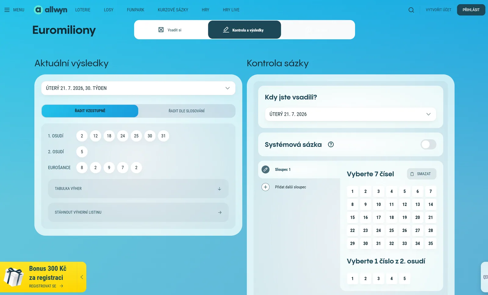 Výsledky Euromilionů a online kontrola sázky