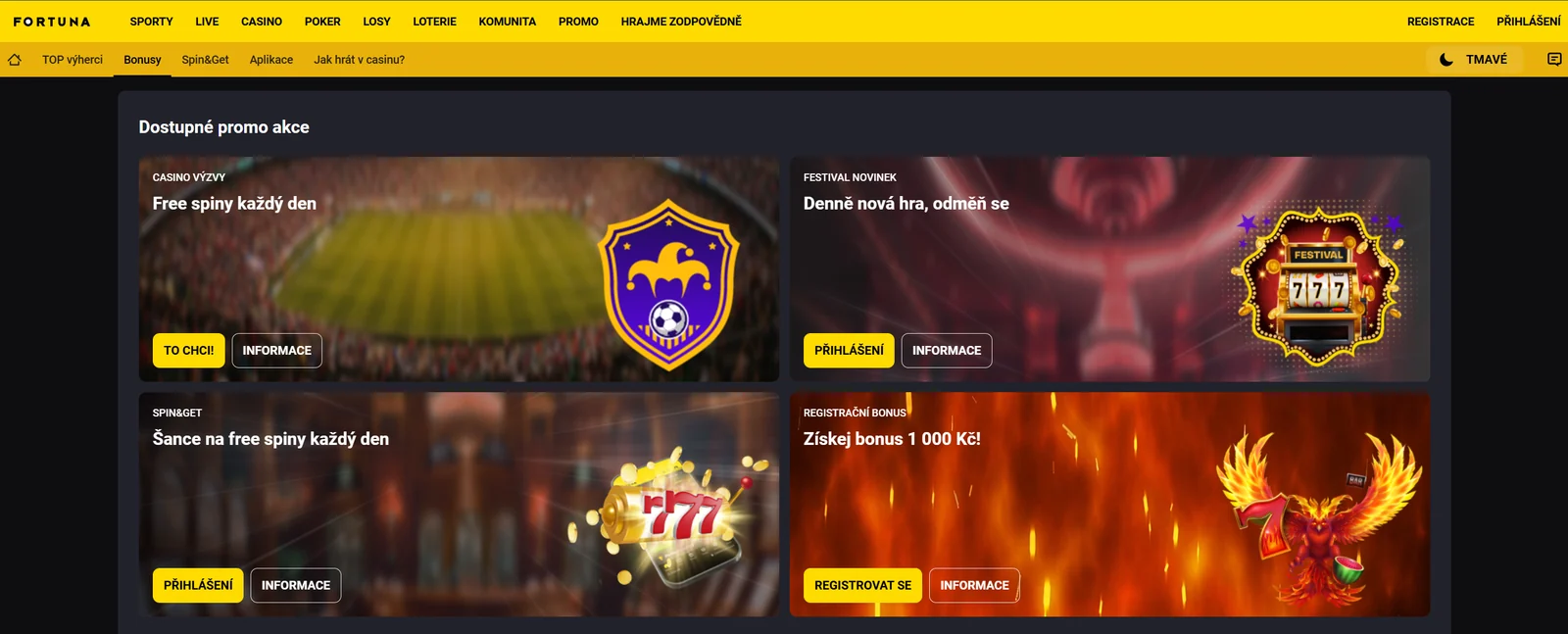Přehled promo akcí Fortuna Casina