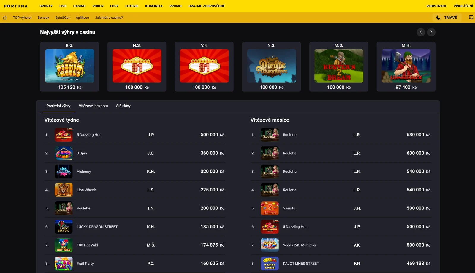 Přehled nejvyšších výher ve Fortuna Casinu
