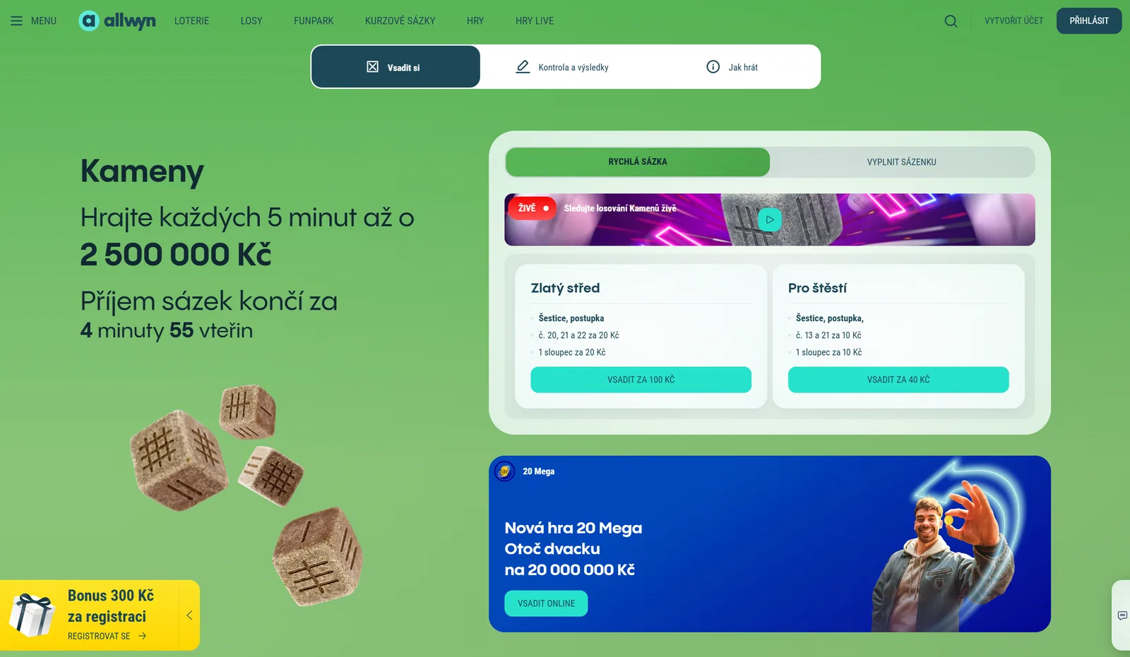 Online sázenka loterie Kameny na webu Allwyn