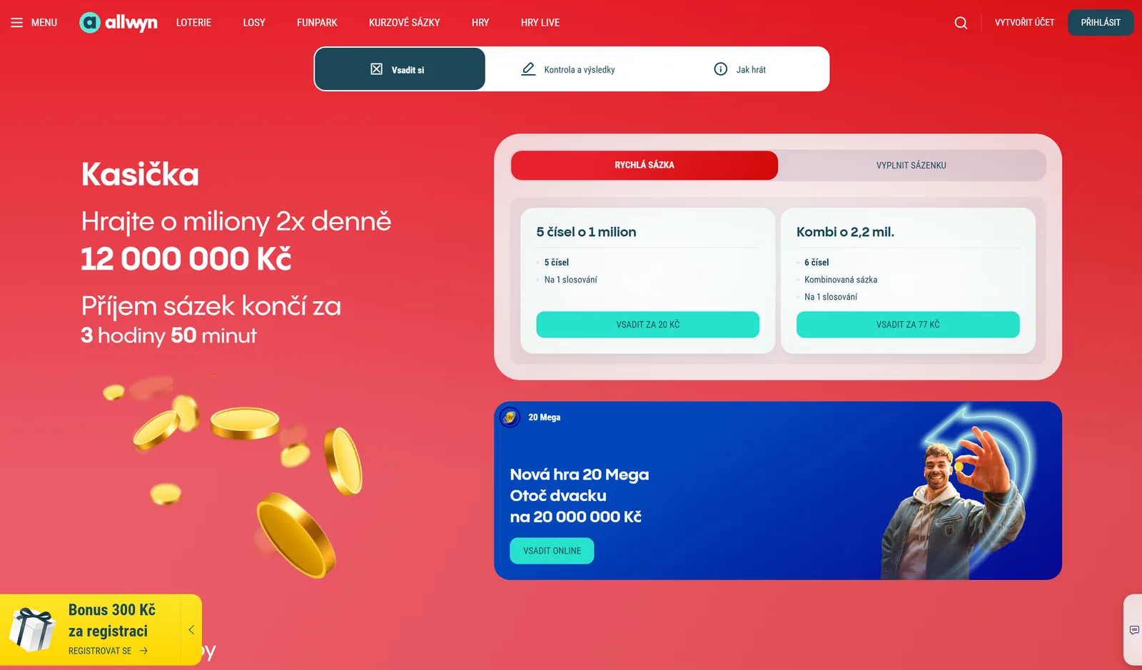 Online sázka loterie Kasička na webu Allwyn