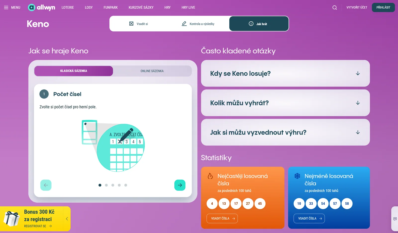 Pravidla, výherní statistiky a kontrola Kena na webu Allwyn