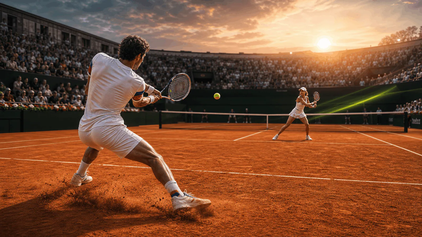 Tenisový zápas na antuce při Roland Garros 2026