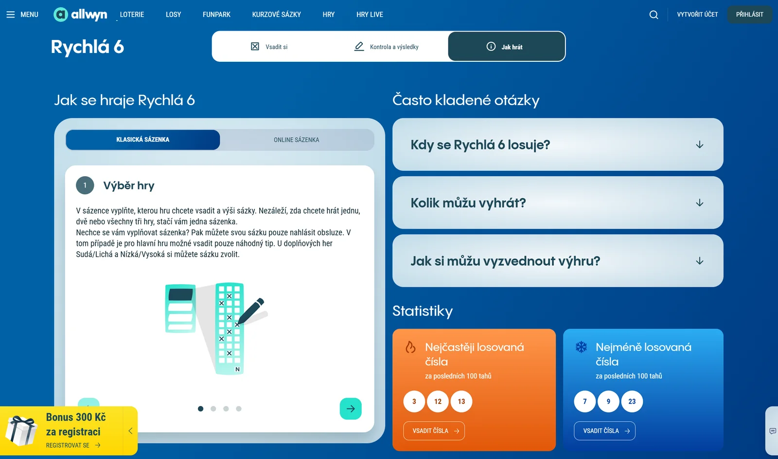 Návod a statistiky čísel pro loterii Rychlá 6