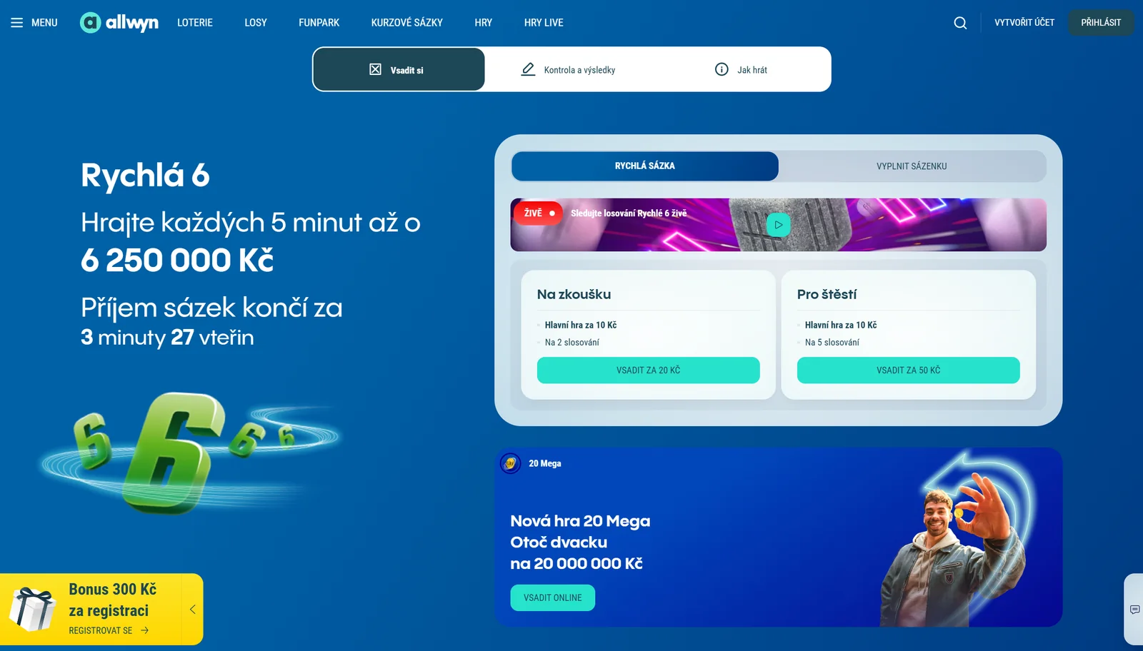 Oficiální stránka Allwyn s online sázenkou Rychlá 6