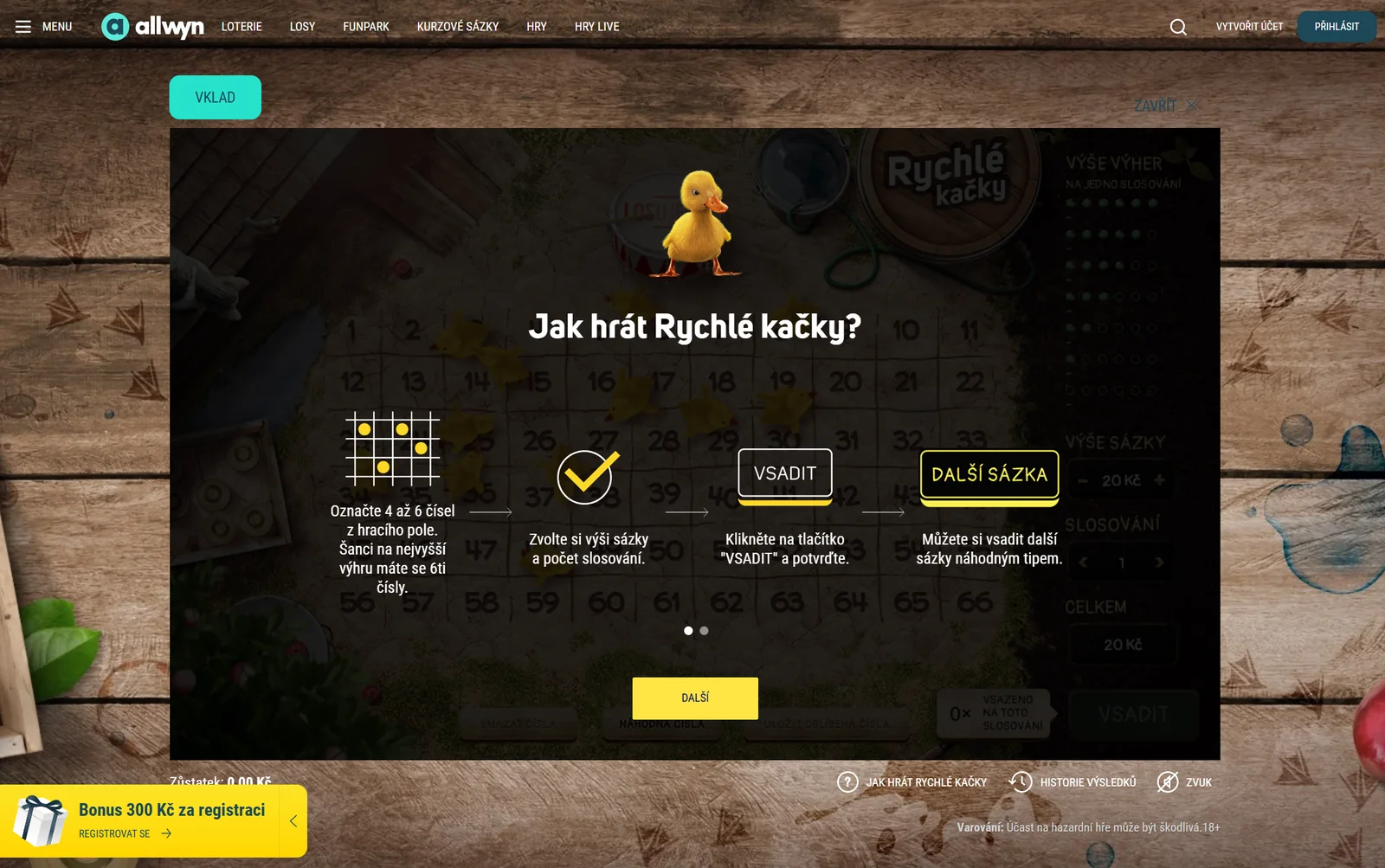 Oficiální návod Allwyn jak hrát Rychlé kačky