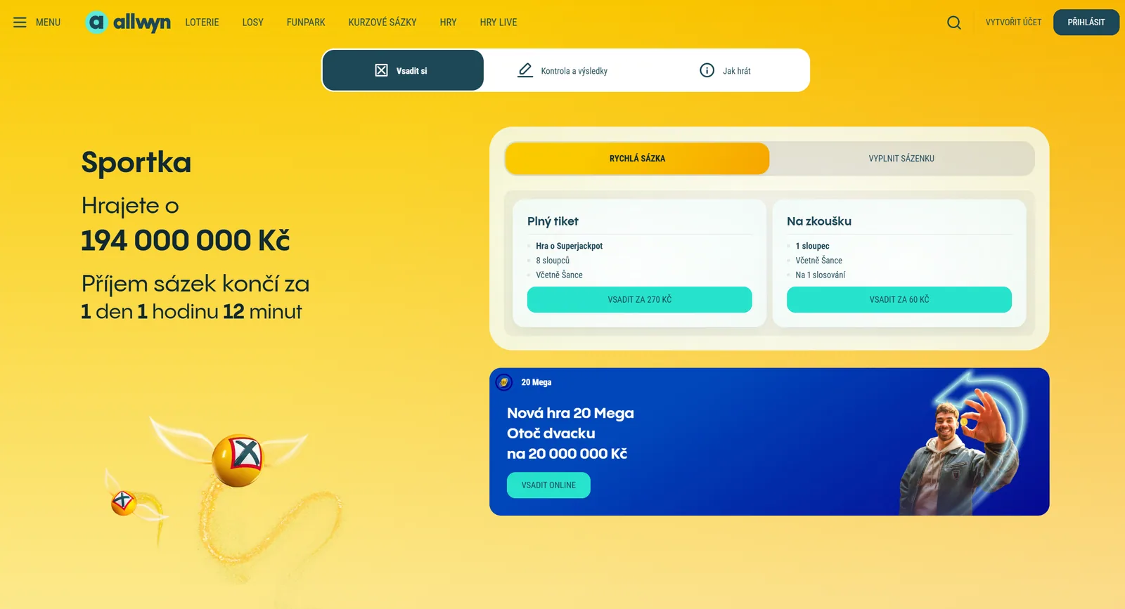 Oficiální online sázenka Sportky na Allwyn.cz s rychlou sázkou a plným tiketem