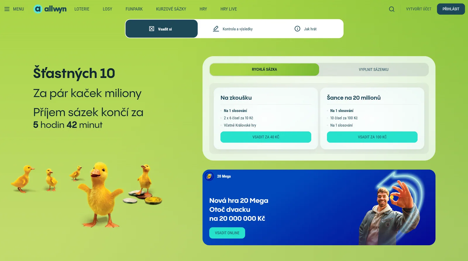 Oficiální online sázenka Šťastných 10 s rychlou sázkou a termíny slosování