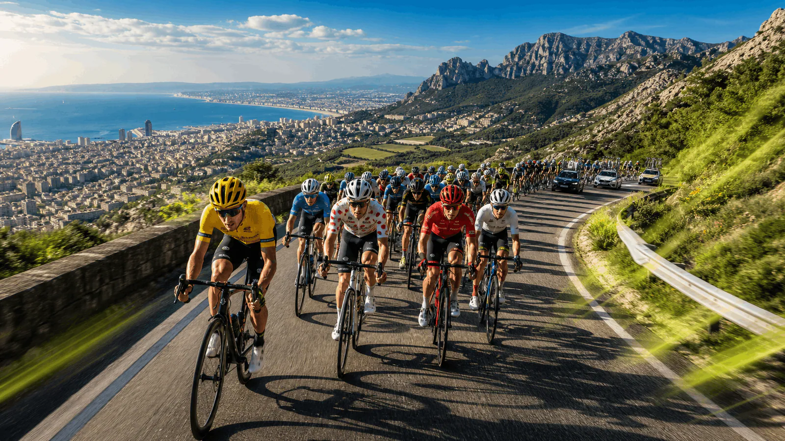 Peloton na horské silnici během Tour de France 2026